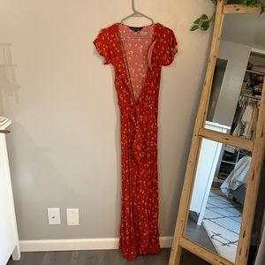 Red, floral jumpsuit